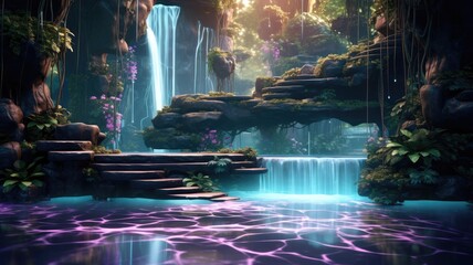 Opalescent Waterfall Oasis Amidst Lush Foliage