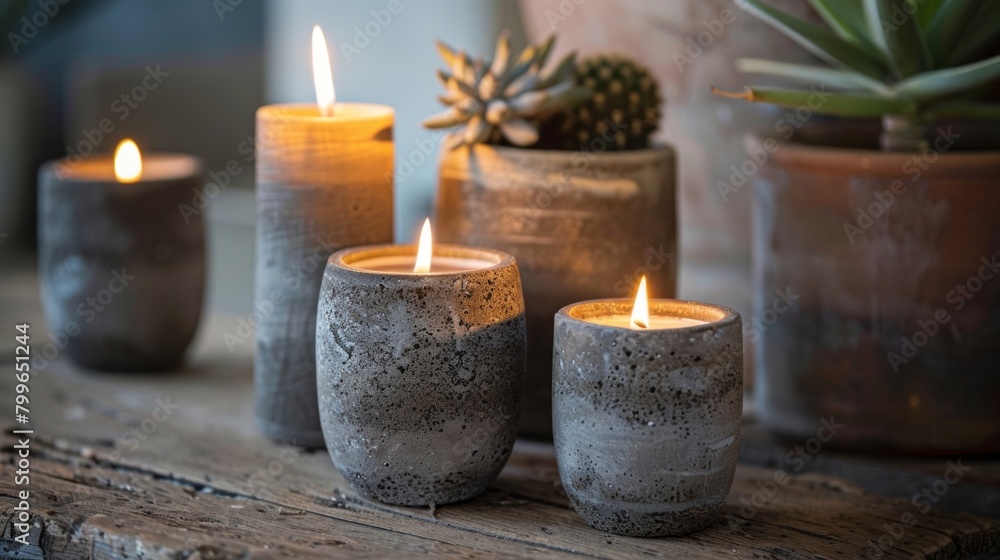 Poster as the candles burn the wax drips and creates intricate patterns on the surface of the concrete hold