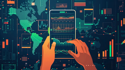 Financial technology app showing global stock exchanges minimal trendy design