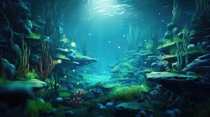 Fototapeta na wymiar Ethereal Emerald Twilight Underwater Reef