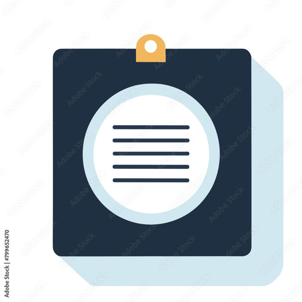 Poster minimalist clipboard icon with a blue and white color scheme, featuring a circular design with text 