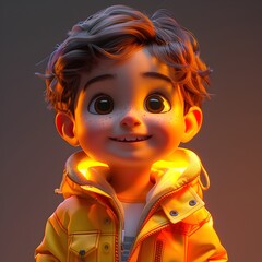 Energetic Digital Character of Young Child Conveys Cheerful and Charismatic Presence in Modern Home