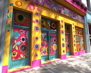 Fototapeta premium 3D storefront decoration with fashionable and imaginative designs, vibrant colors dominating the scene