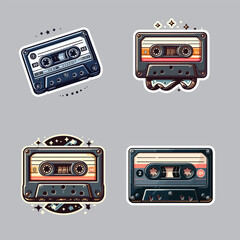 vintage tape cassette. retro mixtape, 1980s pop songs tape cassette sticker