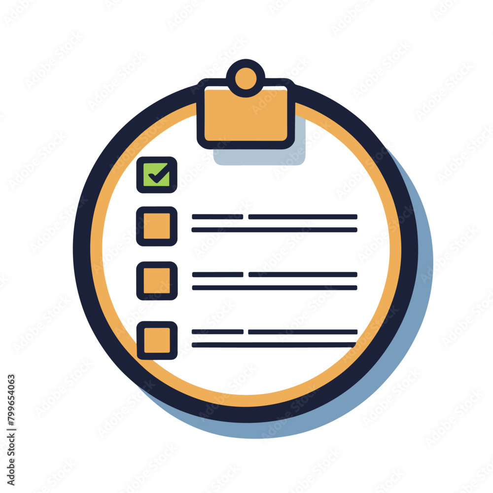 Poster illustration of a checklist on a clipboard with one item marked completed, symbolizing task manageme