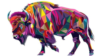 Vibrant Bison Art in Colorful Abstract
