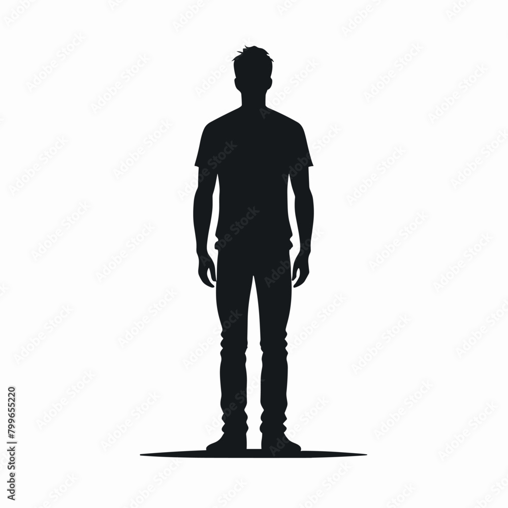 Wall mural single man standing black and white silhouette flat vector illustration