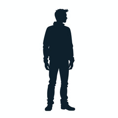 Single man standing black and white silhouette flat vector illustration