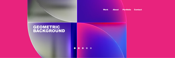 A vibrant geometric background featuring circles and squares in shades of rainbow, purple, violet, magenta, and electric blue on a pink backdrop. A modern design suitable for a technology event