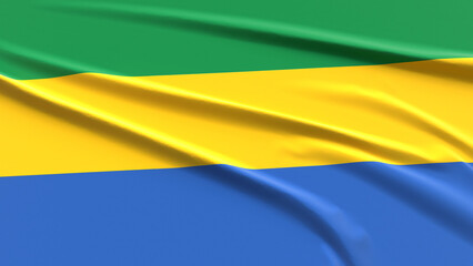 Gabon Flag. Fabric textured Gabonese Flag. 3D Render Illustration.