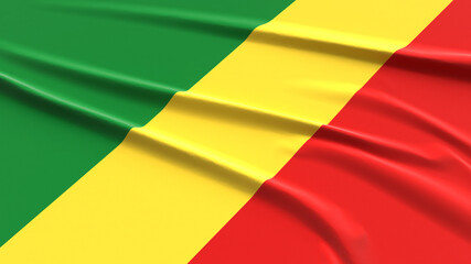Republic of the Congo Flag. Fabric textured Congolese Flag. 3D Render Illustration. - obrazy, fototapety, plakaty