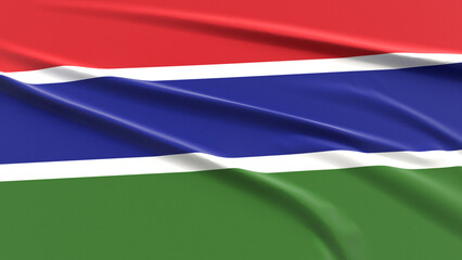 Gambia Flag. Fabric textured Gambian Flag. 3D Render Illustration.