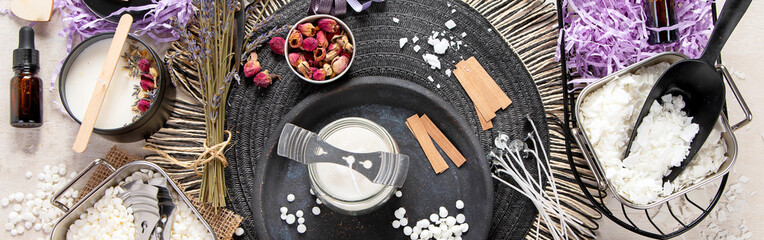Set for crafting candle. DIY candle. Hobby concept.