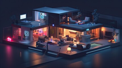 concept of smart homes, highlighting connected devices and home automation systems