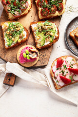 Healthy toasts for breakfast or lunch. Clean eating.