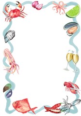 seafood party frame with vegetables hand drawn 