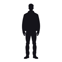 Single man standing black and white silhouette flat vector illustration