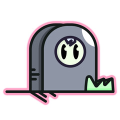 Cute Illustrated Tombstone whimsical design, vibrant colors, playful elements, friendly character, cartoon style, lighthearted atmosphere, imaginative details, creative interpretation,cheerful, spooky