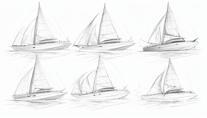 Dynamic Yacht Poses: A Pencil Sketch Study in Design