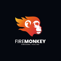 Vector Logo Illustration Fire Monkey Gradient Colorful Style.