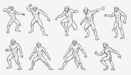 Fototapeta na wymiar Monkey Dynamics: A Pencil Sketch Study of Monkey Poses