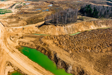 Aerial panorama of a large construction sand quarry
