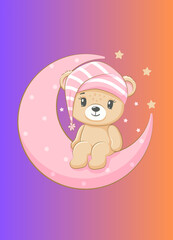 Cute teddy bear sitting on moon