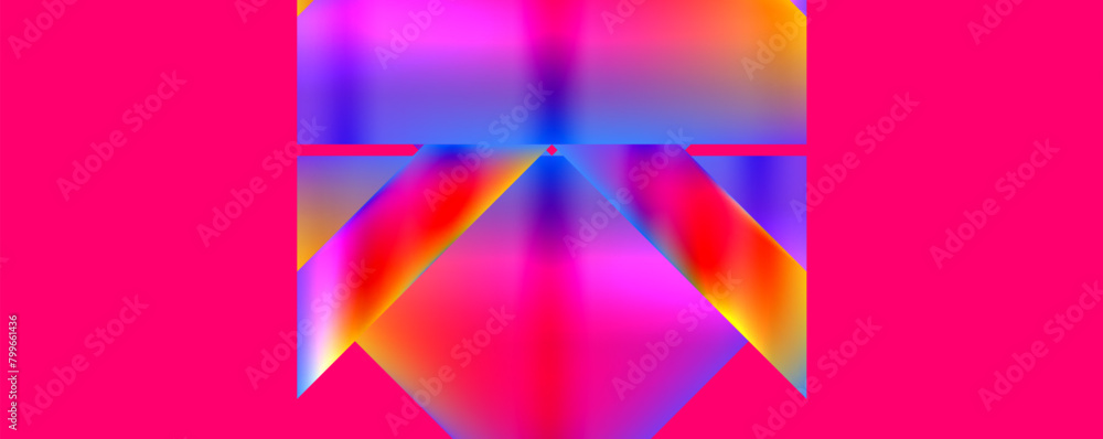 Poster an electric blue rectangle with a colorful geometric pattern featuring triangles and symmetry on a p