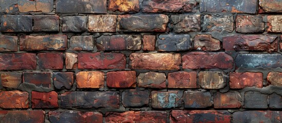 Obraz premium Detailed view of an aged brick wall with extensive rust and corrosion spreading across the surface