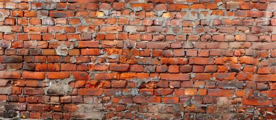 Brick wall close up with a brightly colored fire hydrant positioned at the center