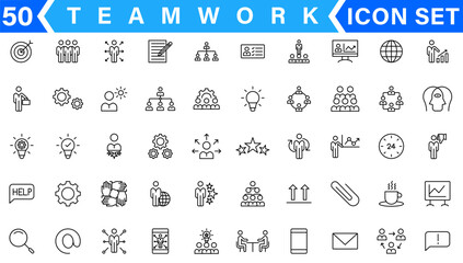 Teamwork icon set. Business team working together symbol. Co-worker, cooperation and collaboration icons. Solid icons vector collection