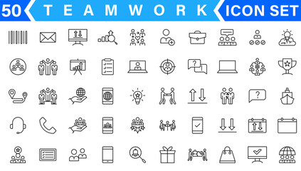 Teamwork icon set. Business team working together symbol. Co-worker, cooperation and collaboration icons. Solid icons vector collection