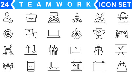 Teamwork icon set. Business team working together symbol. Co-worker, cooperation and collaboration icons. Solid icons vector collection