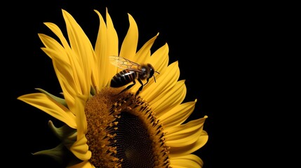 Macro photography setup capturing a bee landing on a sunflower, focusing on the intricate details of pollen collection and flower structure