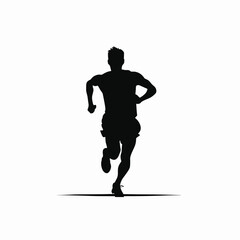 Fototapeta premium Silhouette of a male runner in motion on a white background.