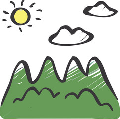 trees, leaves, flowers, mountains, and landscapes, icon doodle fill
