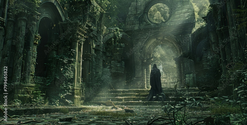 Poster within the abandoned ruins of a oncegreat kingdom a lone mage works tirelessly to restore the ancien