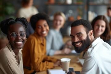 Portrait of a group of young business people in a coffee shop