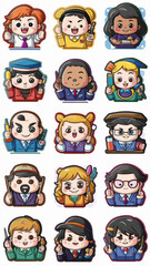 A set of twelve adorable animestyle teacher stickers