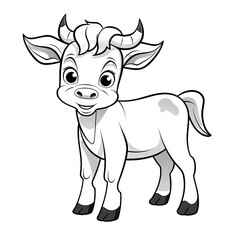 Cute cartoon baby cow coloring page for kids, no background, thick lines