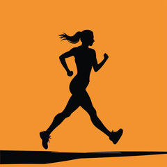 Silhouette of a woman running against an orange background, representing strength and determination.