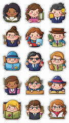 A collection of twelve adorable cartoon teacher stickers