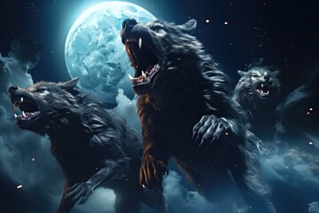 Space Werewolves: Werewolves howling at a moon in orbit around a distant planet.