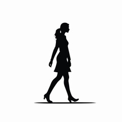 Woman walking silhouette flat black vector illustration