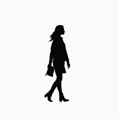 Woman walking silhouette flat black vector illustration