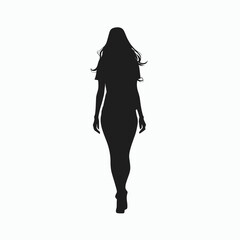 Woman walking silhouette flat black vector illustration