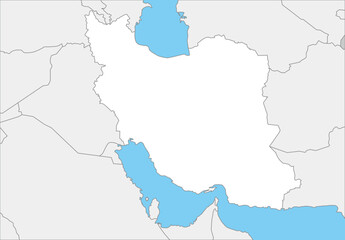 イランと周辺国の白地図、国境入り