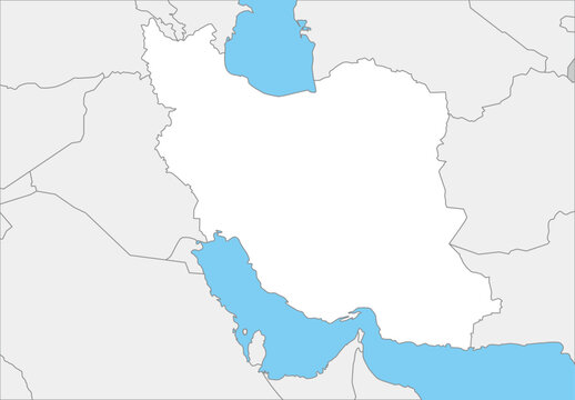 イランと周辺国の白地図、国境入り