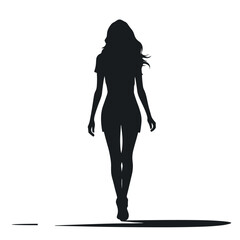 Woman walking silhouette flat black vector illustration