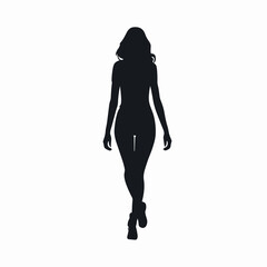 Woman walking silhouette flat black vector illustration